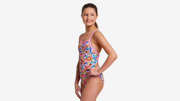 Girls Single Strap One Piece Feline Fiesta