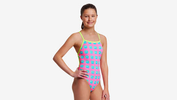 Girls Strapped In One Piece Kiss Kiss