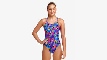 Girls Single Strap One Piece Peacock Paradise