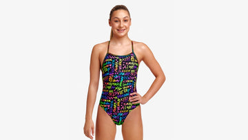Girls Strapped In One Piece Love Funky