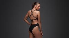 Load image into Gallery viewer, Womens Banded Mesh Up One Piece Still Black
