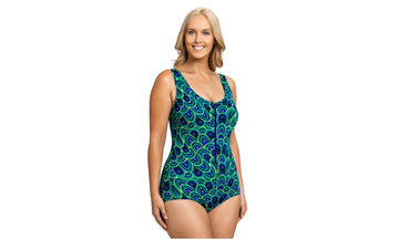Womens Zip Front One Piece Emerald Peacock