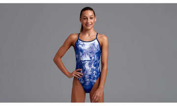Girls Single Strap One Piece Falling Water