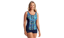 Load image into Gallery viewer, Womens Zip Front Panelled Tankini Forest Frost

