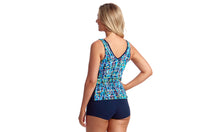 Load image into Gallery viewer, Womens Zip Front Panelled Tankini Forest Frost
