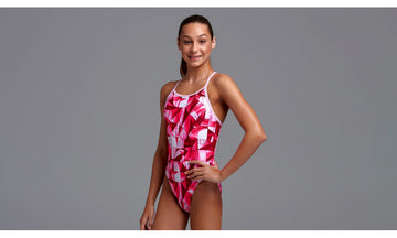 Girls Single Strap One Piece Pink Pane