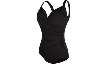 Womens Gathered Crossover One Piece Still Black